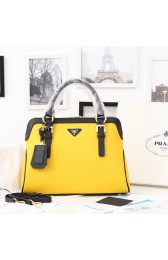 Top 2014 Newest style Prada Hobo Boston tote bags 0912 in Yellow with Black Original Clafskin Leather LSS VS08567