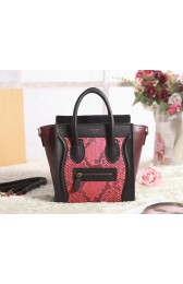 Top Celine Micro Luggage 3307 in Black with Wine Red Original Leather Red Real Sna VS03471