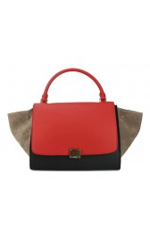 Top Celine Original Leather Trapeze Bag CL88037 Red&Apricot&Black VS01945