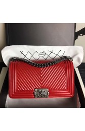 Top Chanel Medium Chevron Lambskin Boy Bag Red A13043 VS08698