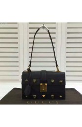Top Gucci Cat Lock Leather Top Handle Bag Black 421997 VS09459