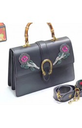 Top Gucci Dionysus Embroidered Leather Top Handle Bag Black 421999 VS06383