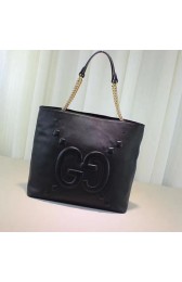 Top Gucci Embossed GG Leather Tote Black 453561 VS07680