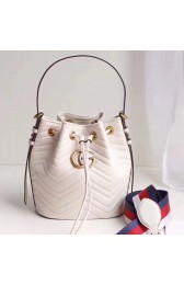 Top Gucci GG Marmont Leather Bucket Bag 476674 White VS03429