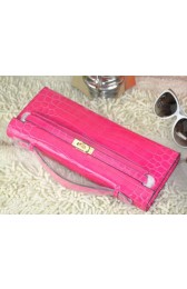 Top Hermes Kelly Clutch Bag Croco Leather K31 Rose VS00623