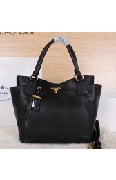 Top Prada Vitello Daino Tote Bags Grainy Leather BR2435 Black VS00347