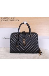 Top Saint Laurent Medium Cabas Monogram Leather Top Handle Bag Y7108 Black VS03610