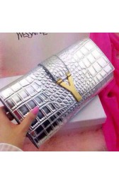 YSL Chyc Travel Case Croco Leather 30260 Silver VS05458