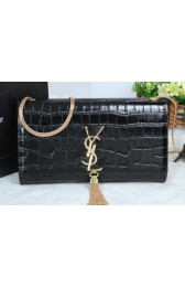 YSL Monogramme Cross-body Shoulder Bag Croco Leather Y311214 Black VS08795