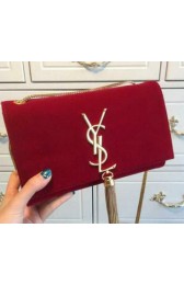 YSL Monogramme Cross-body Shoulder Bag Suede Leather 311218 Red VS01621