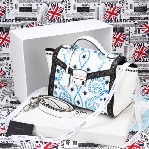 2014 Latest Prada Embroidered Saffiano Flap Bag 50321 in White LSS VS06967
