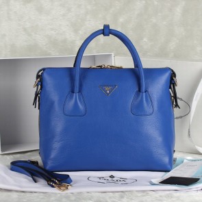 2014 Newest Prada Grainy Calf Leather Two-Handle Bag BN0890 in Blue LSS VS01068