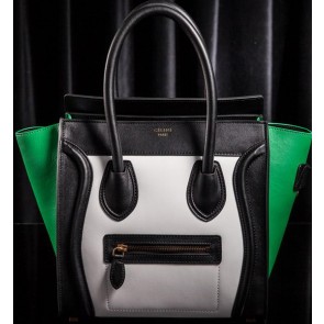 AAA Celine Luggage Micro Boston Bag Original Leather CLT3307 White&Black&Green VS00169