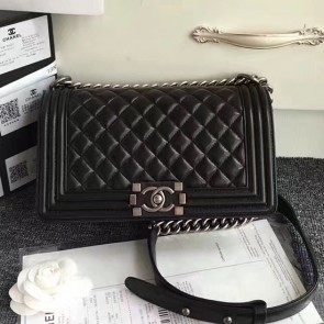 AAA Chanel Black Quilted Lambskin Medium Boy Bag 180301 VS08953
