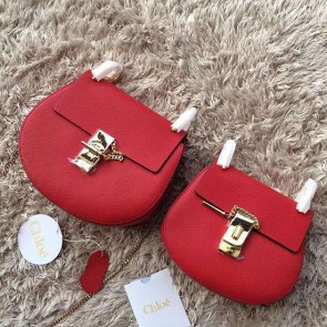 AAA Chloe Drew Calf Leather Shoulder Bag Red 151050 VS04379
