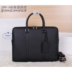 AAA Fake Prada Original Grainy Leather Briefcase P2695 Black VS04160
