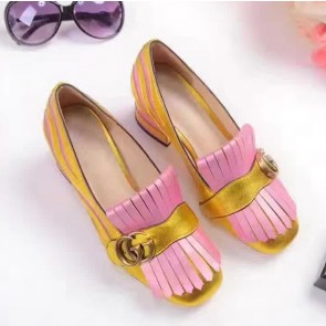 AAA Gucci Zebra Metallic Mid-heel Pump Gold and Pink 461947 VS09506
