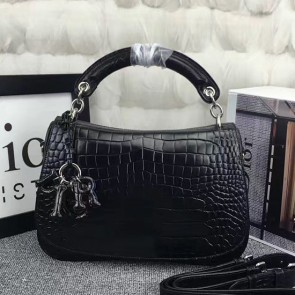 AAA Imitation Dior Dune Flap Bag Black Croco Leather D41110 VS03762