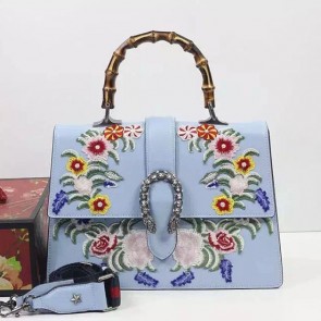 AAA Imitation Gucci Dionysus Embroidered Top Handle Bag Blue 421999 VS09709