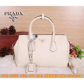 AAA Prada Original Grainy Leather Boston Bags BN6804 White VS09241
