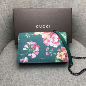 AAA Replica Gucci Blooms Leather Chain Wallet 410114 Green VS06210