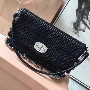 AAA Replica Miu Miu Crystal Nappa Leather Shoulder Bag Black 5BD169 VS09132