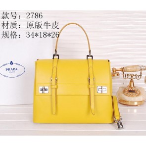 AAA Replica Prada Vitello Lux Flap Tote Bag BN2786 Yellow VS00524