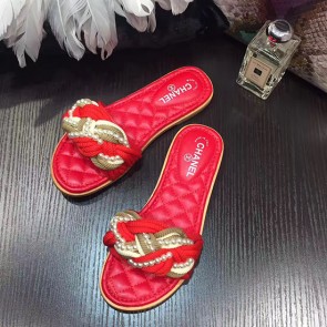 AAAAA Chanel Pearl Slipper Sandals Red CH073001 VS03711