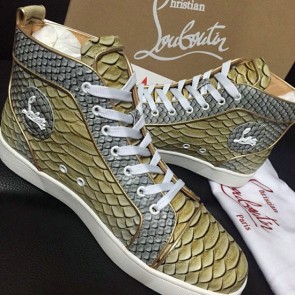 AAAAA Christian Louboutin Louis Spikes Flat Gold Python CL1240 VS07733