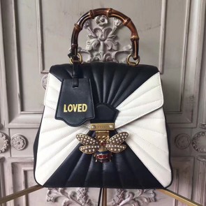 AAAAA Gucci Queen Margaret Quilted Leather Backpack Black and White 476664 VS07906