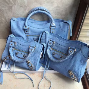 Balenciaga Classic Metallic Edge City Goat Leather Bag Blue 101420 VS02591
