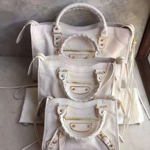Balenciaga Classic Metallic Edge City Goat Leather Bag White 101420 VS09819