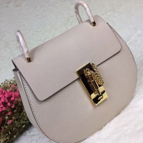 Best Chloe Drew Calf Leather Shoulder Bag Light Grey 151050 VS08612