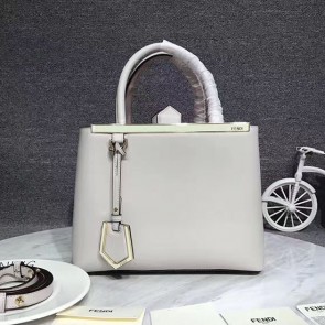 Best Fendi 2Jours Calf Leather Petite Tote Bag White FB1754 VS00496