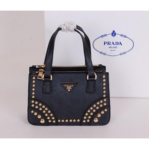 Best Imitation Prada Saffiano Leather Tote with Metal Studs B1142B Black VS04442