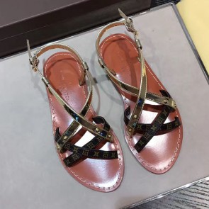 Best Louis Vuitton Calfskin Leather Sandals Gold L080203 VS01508