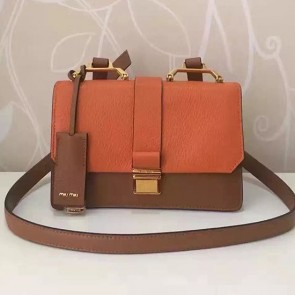 Best Miu Miu Goat Leather Shoulder Bag Orange & Brown 5BH609 VS07491