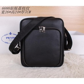 Best PRADA Grainy Leather Messenger Bag VA6688 Black VS05006