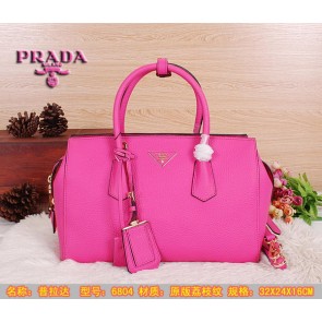 Best Prada Original Grainy Leather Boston Bags BN6804 Rosy VS01313