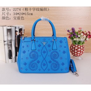 Best Prada Saffiano Embroidered Tote Bag B2274 Royal VS09255