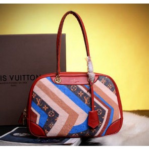 Best Quality Fake Louis Vuitton Runway 2015 Multicolor Monogram Canvas Suede Bowling Bag M92233 Red VS08991