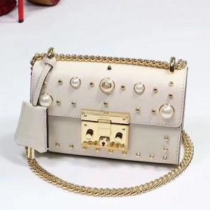 Best Quality Gucci Padlock Studded Leather Shoulder Bag White 432182 VS05162