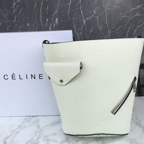 Celine Bucket Biker Shoulder Bag in Natural Calfskin Off-white 177953 VS07710