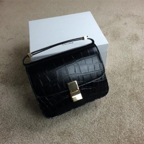 Celine Classic Box Small Flap Bag Croco Leather C11042 Black VS09610
