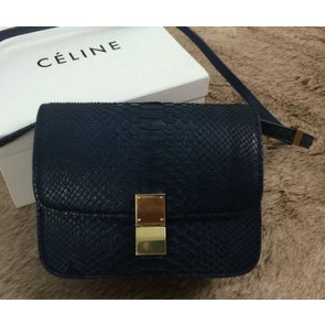 Celine Classic Box Small Flap Bag Genuine Snake C11042 Royal VS09355