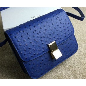 Celine Classic Box Small Flap Bag Ostrich Leather C11042 Blue VS04030