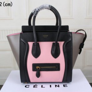 Celine Luggage Micro Boston Bag Original Leather CT33081 Pink&Black&Grey VS09742