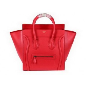 Celine Luggage Mini Boston Tote Bag Ferrari Leather CL3308 Red VS09542