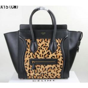 Celine Luggage Mini Tote Bag Leopard Ci3308 Black VS00157