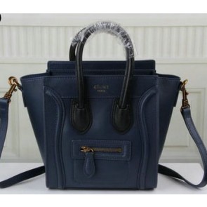 Celine Luggage Nano Bag Original Leather C3308S Royal&Black VS09520